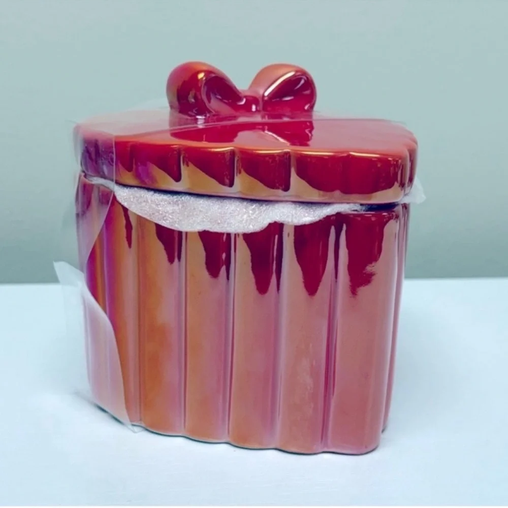 NEW Target Bullseye Playground Heart Shaped Ceramic Canister- Red Iridescent